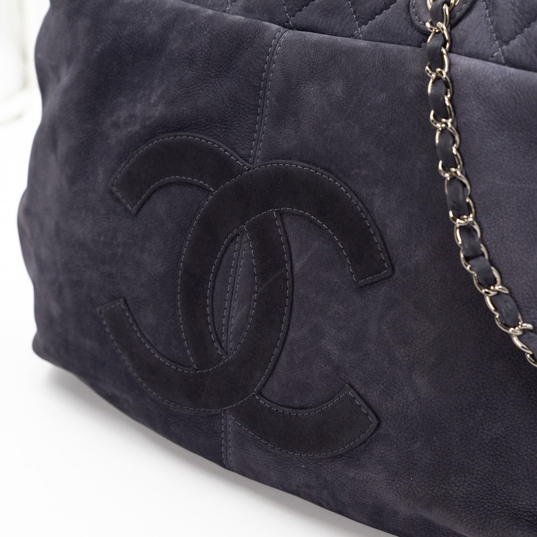 Chanel Vintage Trianon Shopping Tote in Gray-Purple Nubuck Leather with Silver Hardware