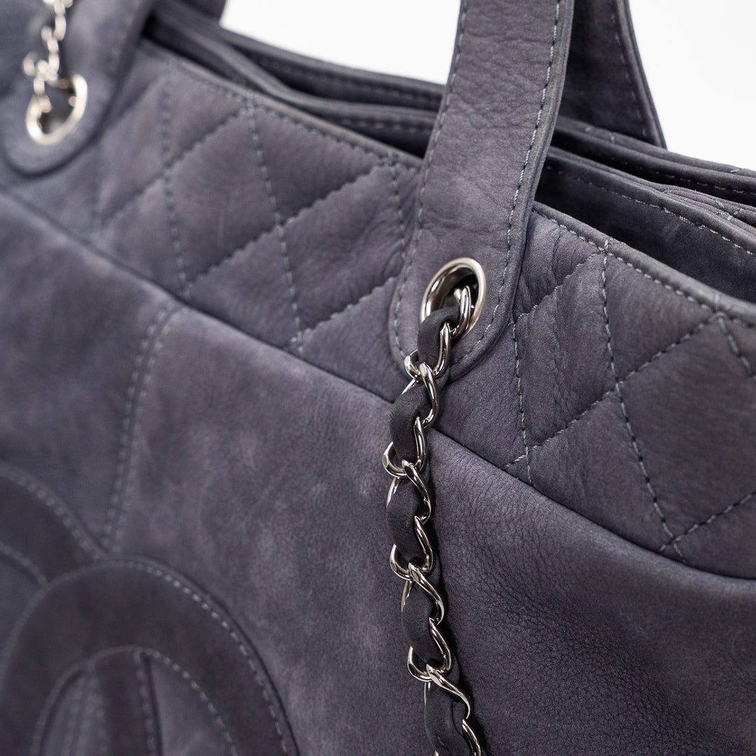Chanel Vintage Trianon Shopping Tote in Gray-Purple Nubuck Leather with Silver Hardware