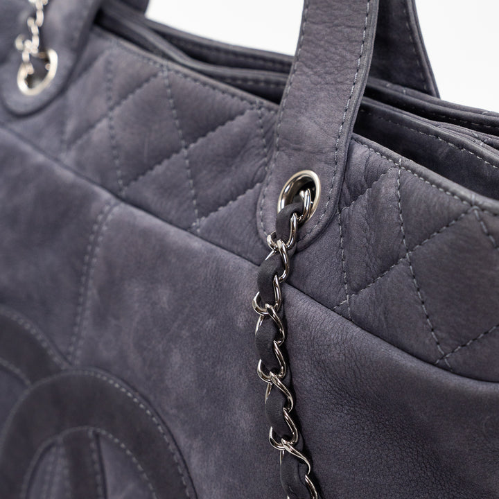 Chanel Vintage Trianon Shopping Tote in Gray-Purple Nubuck Leather with Silver Hardware