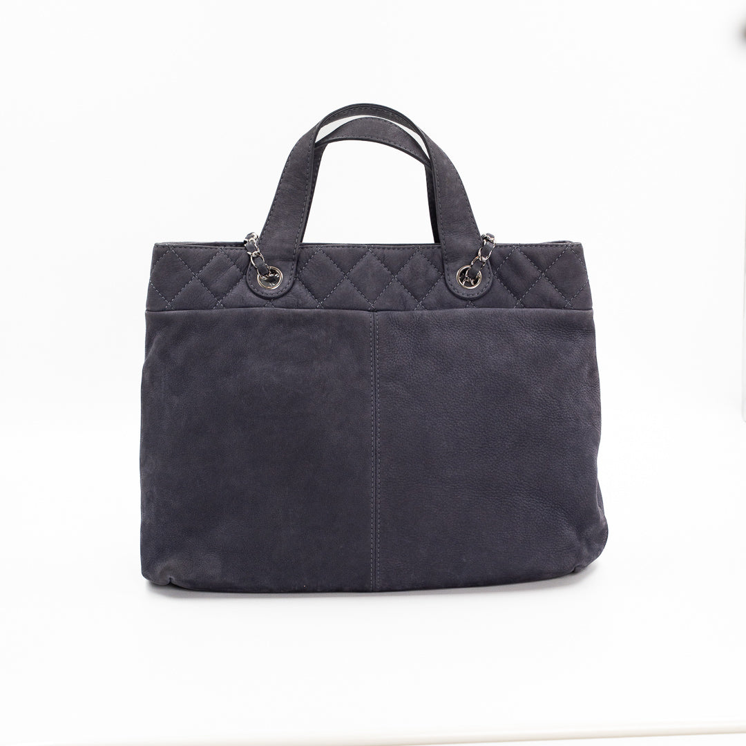 Chanel Vintage Trianon Shopping Tote in Gray-Purple Nubuck Leather with Silver Hardware