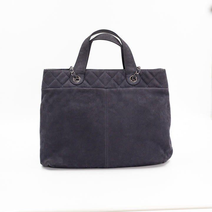 Chanel Vintage Trianon Shopping Tote in Gray-Purple Nubuck Leather with Silver Hardware
