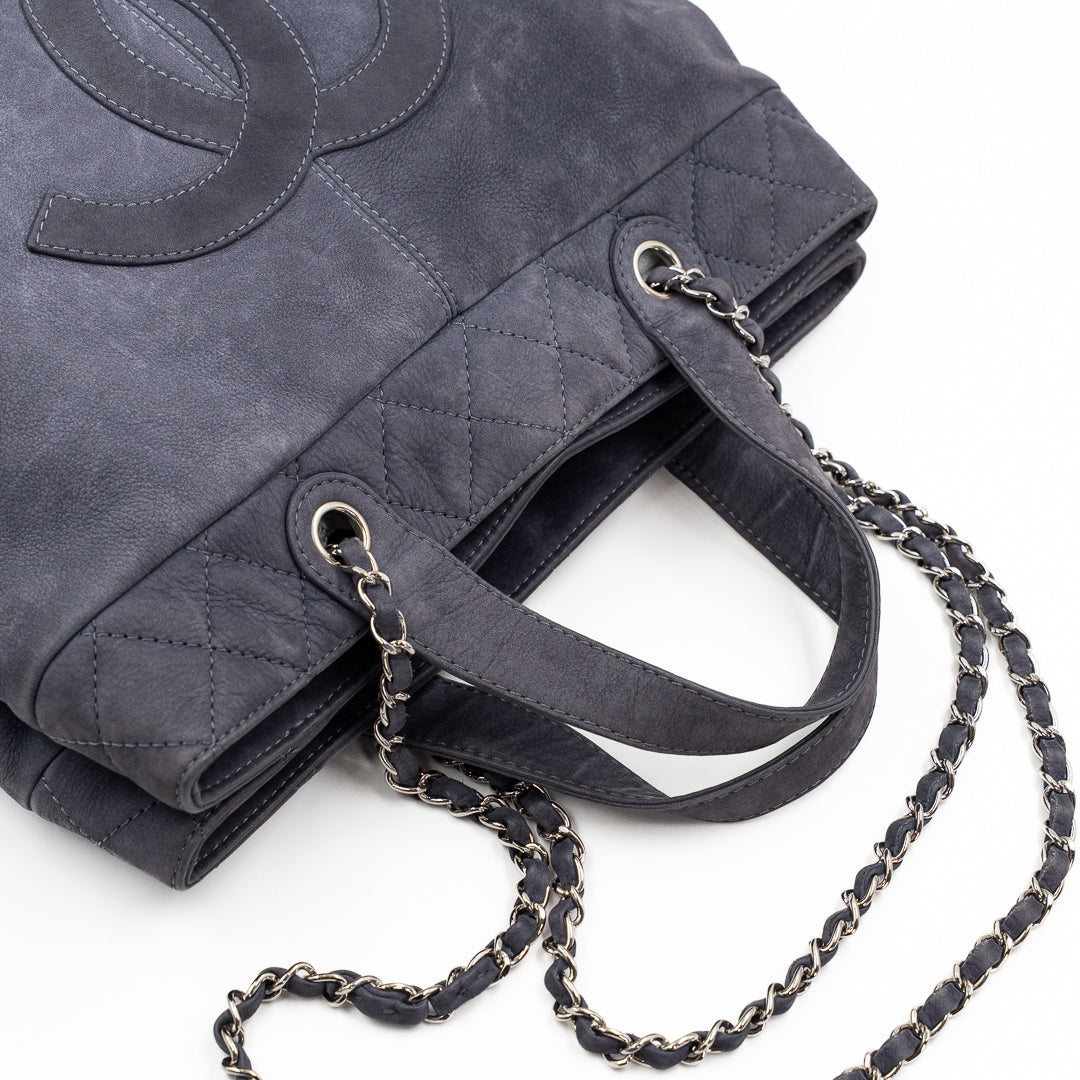 Chanel Vintage Trianon Shopping Tote in Gray-Purple Nubuck Leather with Silver Hardware