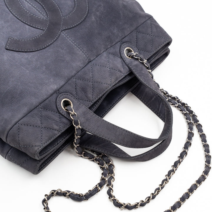 Chanel Vintage Trianon Shopping Tote in Gray-Purple Nubuck Leather with Silver Hardware