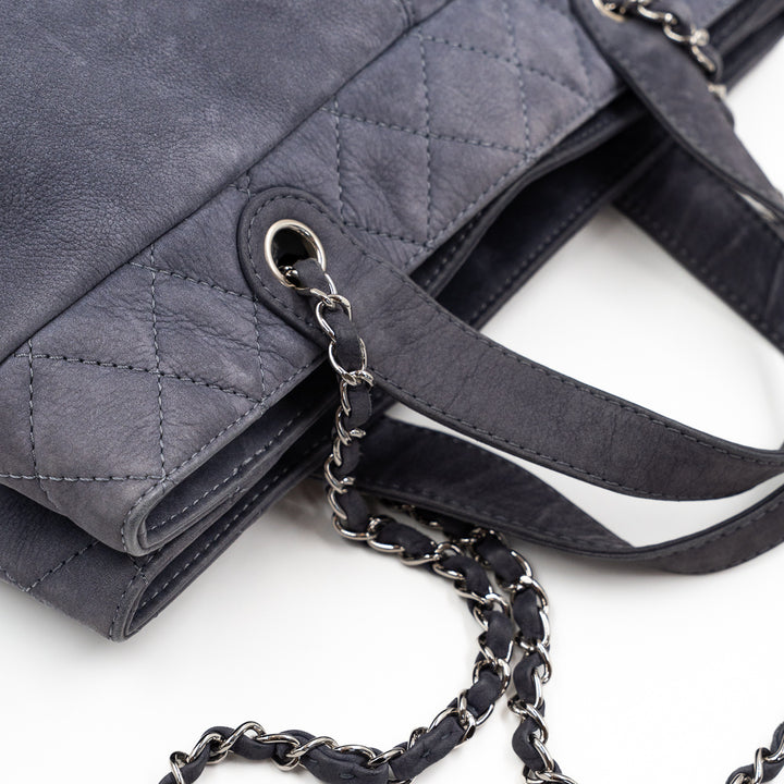 Chanel Vintage Trianon Shopping Tote in Gray-Purple Nubuck Leather with Silver Hardware