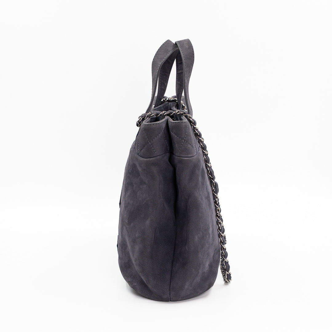 Chanel Vintage Trianon Shopping Tote in Gray-Purple Nubuck Leather with Silver Hardware