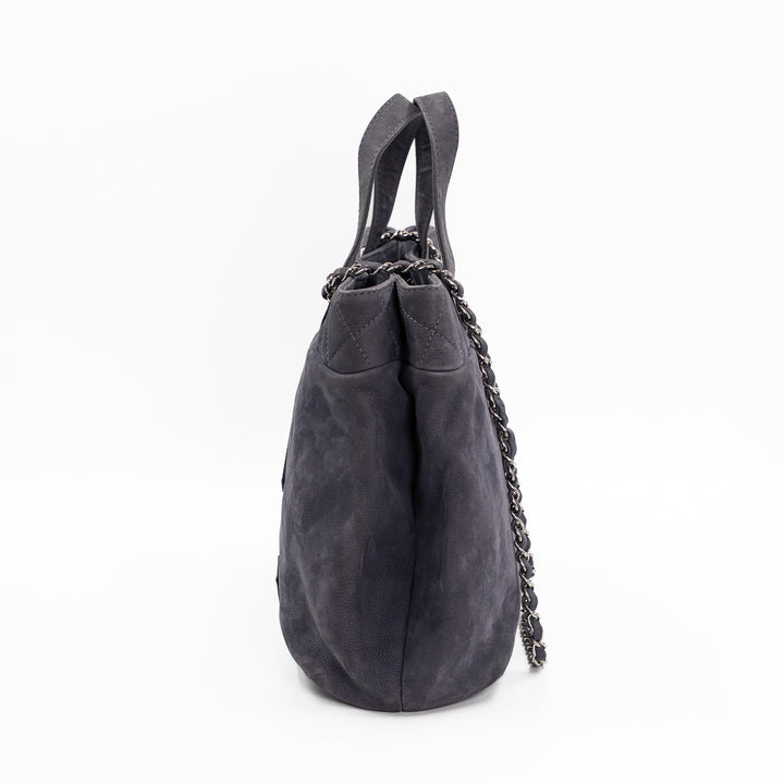 Chanel Vintage Trianon Shopping Tote in Gray-Purple Nubuck Leather with Silver Hardware