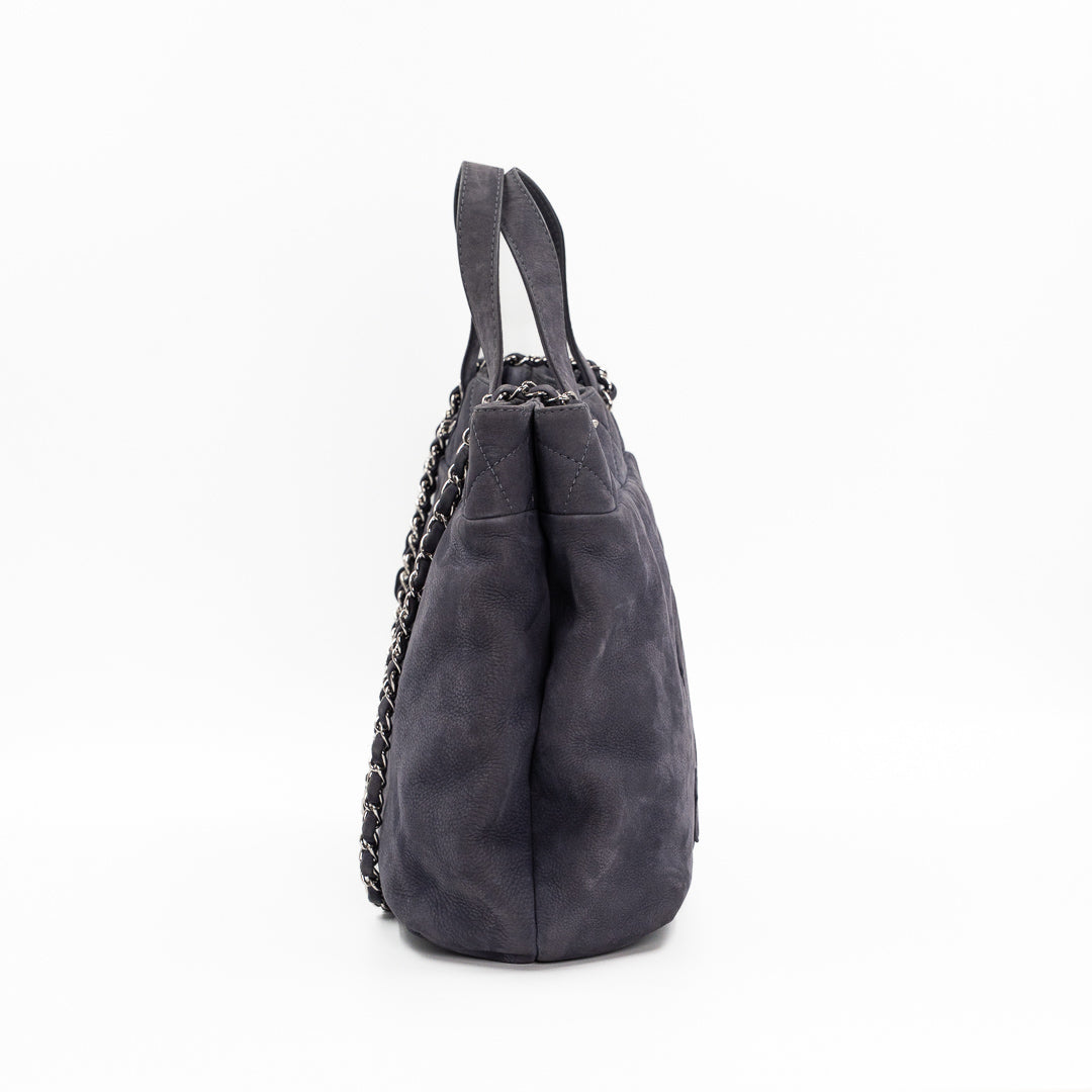 Chanel Vintage Trianon Shopping Tote in Gray-Purple Nubuck Leather with Silver Hardware