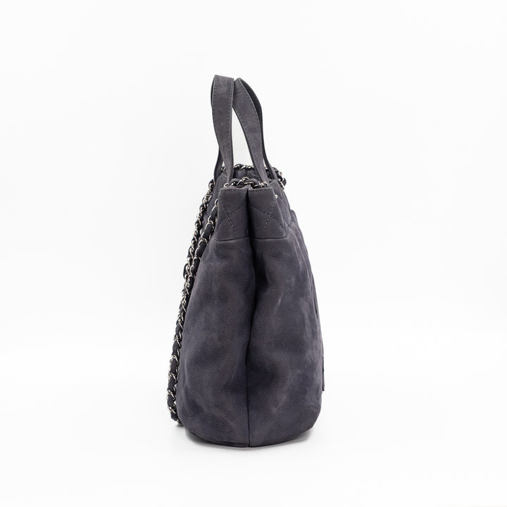 Chanel Vintage Trianon Shopping Tote in Gray-Purple Nubuck Leather with Silver Hardware