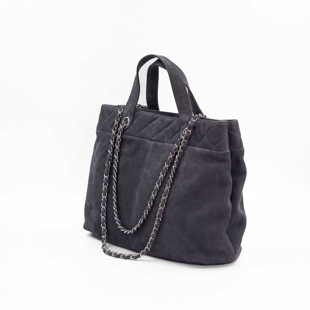 Chanel Vintage Trianon Shopping Tote in Gray-Purple Nubuck Leather with Silver Hardware
