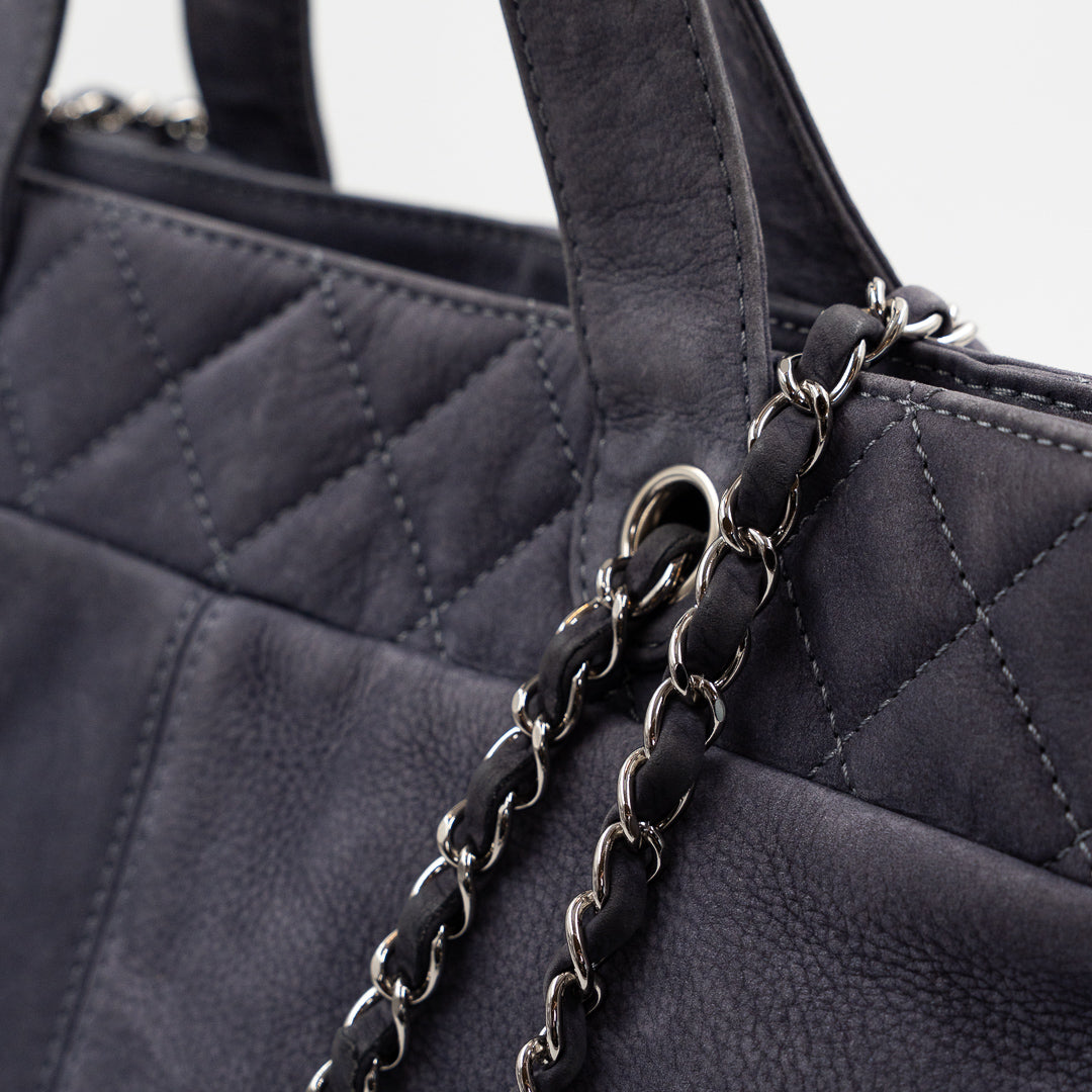 Chanel Vintage Trianon Shopping Tote in Gray-Purple Nubuck Leather with Silver Hardware