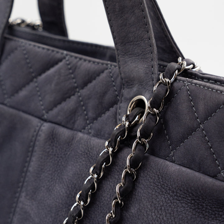 Chanel Vintage Trianon Shopping Tote in Gray-Purple Nubuck Leather with Silver Hardware