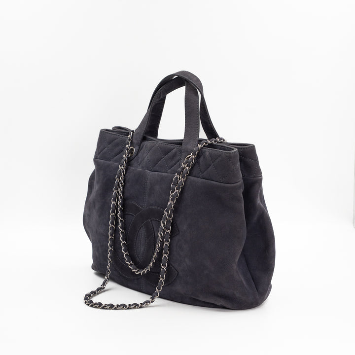 Chanel Vintage Trianon Shopping Tote in Gray-Purple Nubuck Leather with Silver Hardware