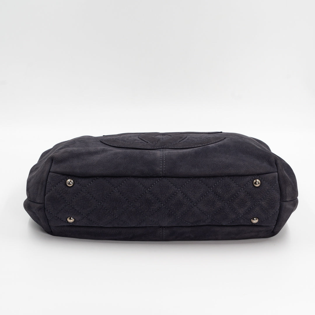 Chanel Vintage Trianon Shopping Tote in Gray-Purple Nubuck Leather with Silver Hardware