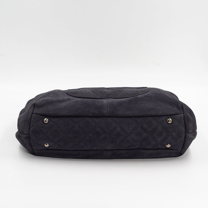 Chanel Vintage Trianon Shopping Tote in Gray-Purple Nubuck Leather with Silver Hardware