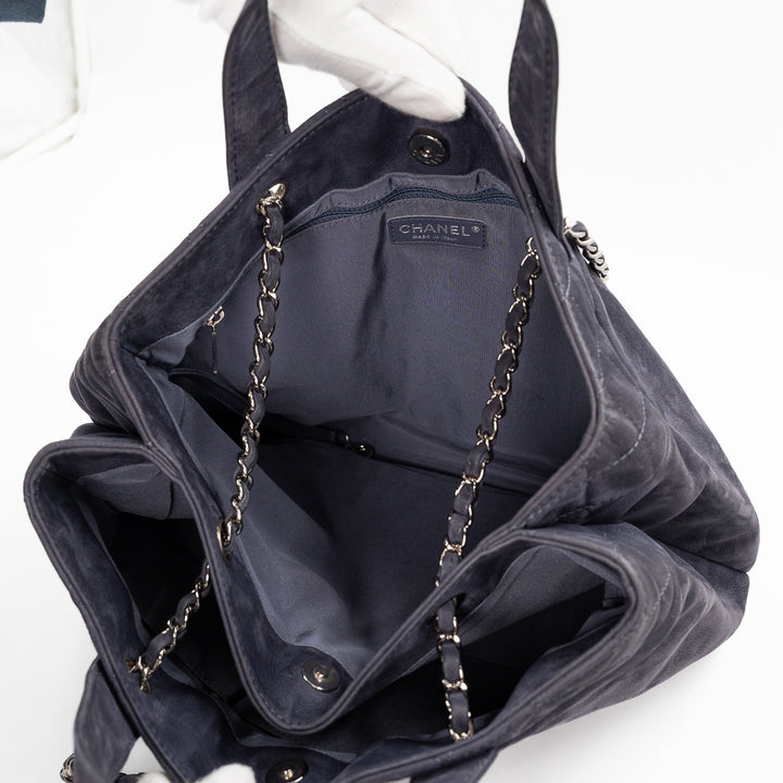 Chanel Vintage Trianon Shopping Tote in Gray-Purple Nubuck Leather with Silver Hardware