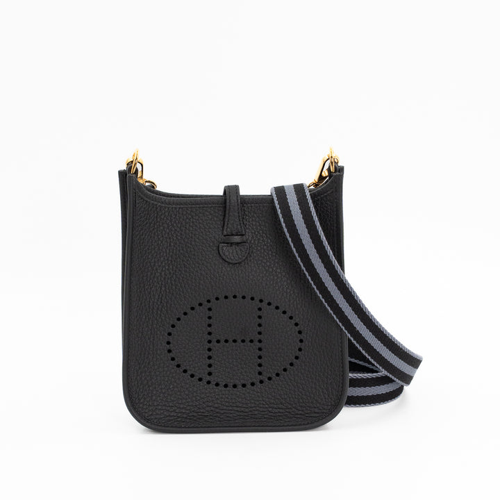 Hermès Evelyne 16 Amazone Taurillon Clemence Leather Bag in Noir with Noir/Gris Fumée Amazone Strap and Gold Hardware