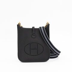 Hermès Evelyne 16 Amazone Taurillon Clemence Leather Bag in Noir with Noir/Gris Fumée Amazone Strap and Gold Hardware