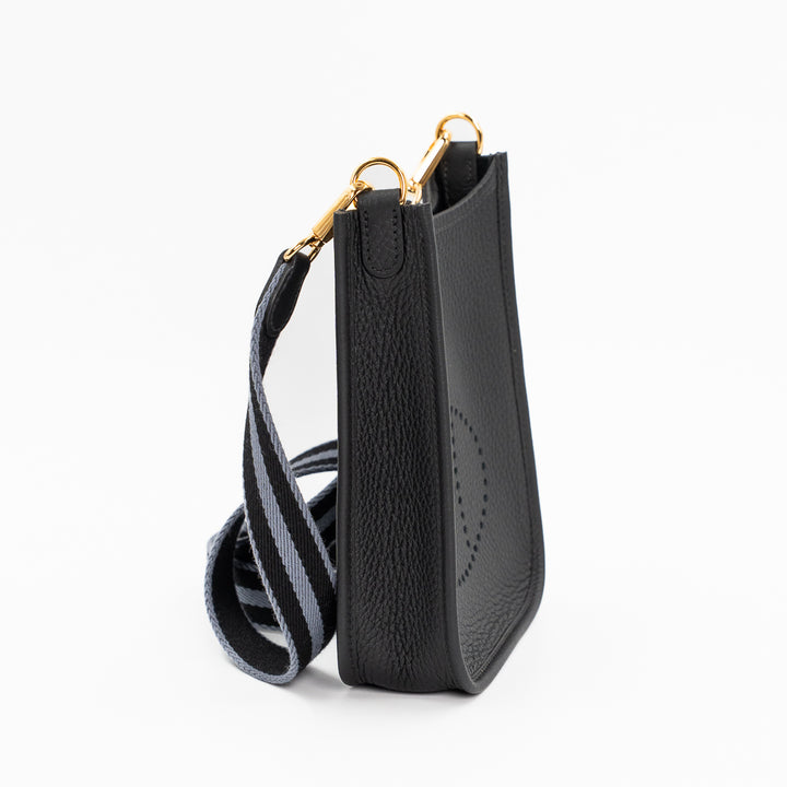 Hermès Evelyne 16 Amazone Taurillon Clemence Leather Bag in Noir with Noir/Gris Fumée Amazone Strap and Gold Hardware