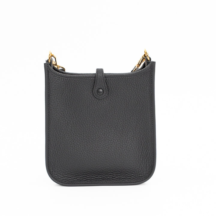 Hermès Evelyne 16 Amazone Taurillon Clemence Leather Bag in Noir with Noir/Gris Fumée Amazone Strap and Gold Hardware