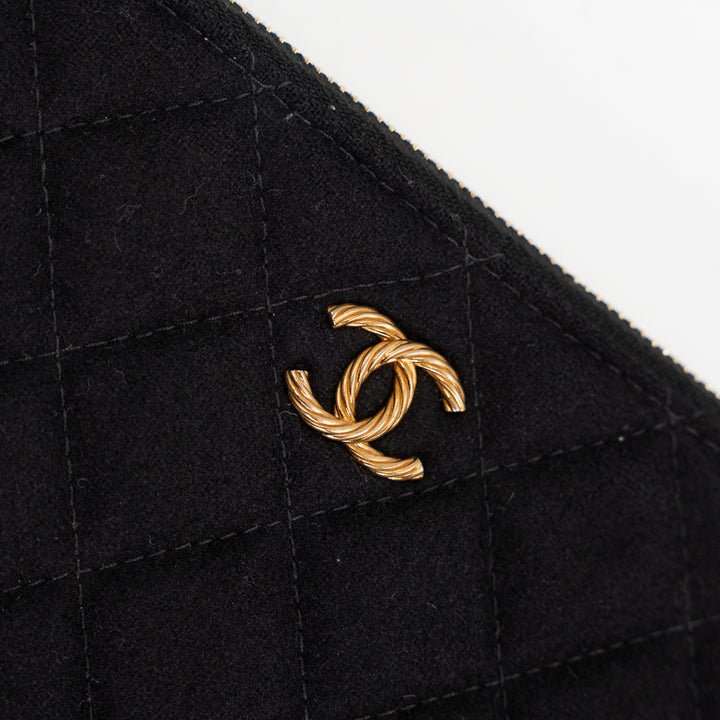 Chanel Vintage Black Quilted Wool O Case Clutch with Coco Sailor Charms & Gold Hardware
