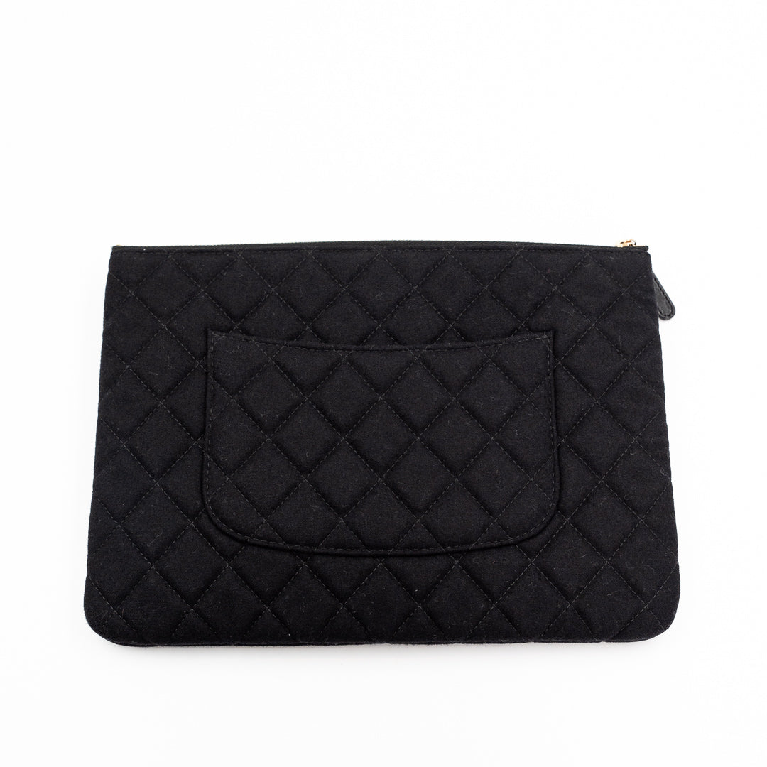 Chanel Vintage Black Quilted Wool O Case Clutch with Coco Sailor Charms & Gold Hardware