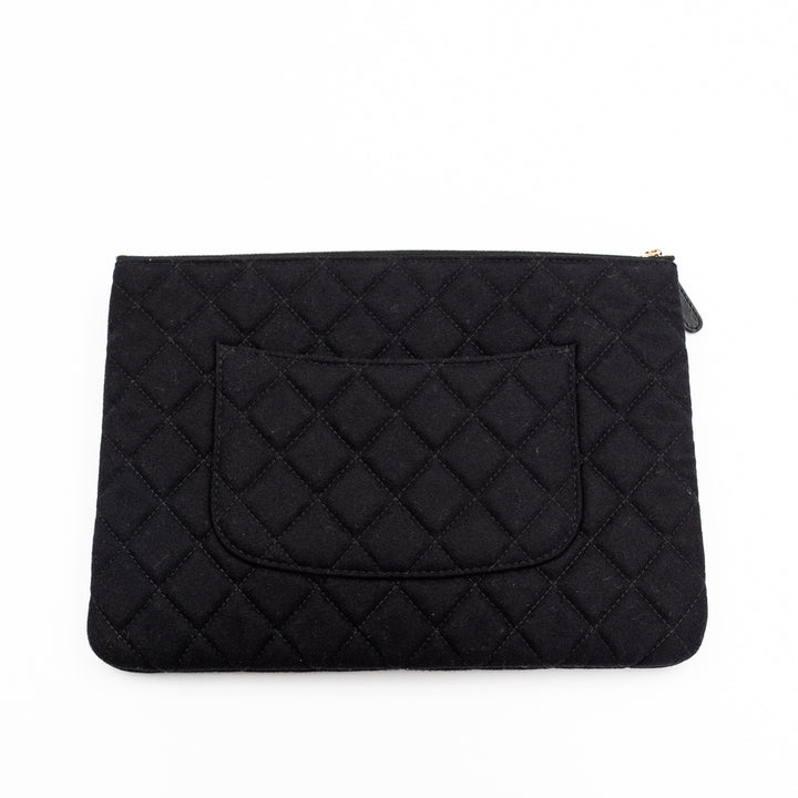 Chanel Vintage Black Quilted Wool O Case Clutch with Coco Sailor Charms & Gold Hardware