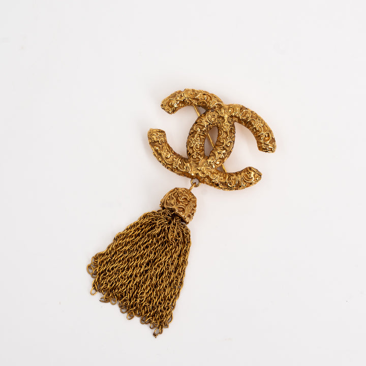 Chanel Vintage Tassel Brooch in Gold Tone Metal