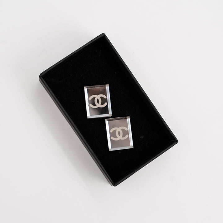 Chanel 03C Mirror CC Clip On Earrings in Silver Tone Metal