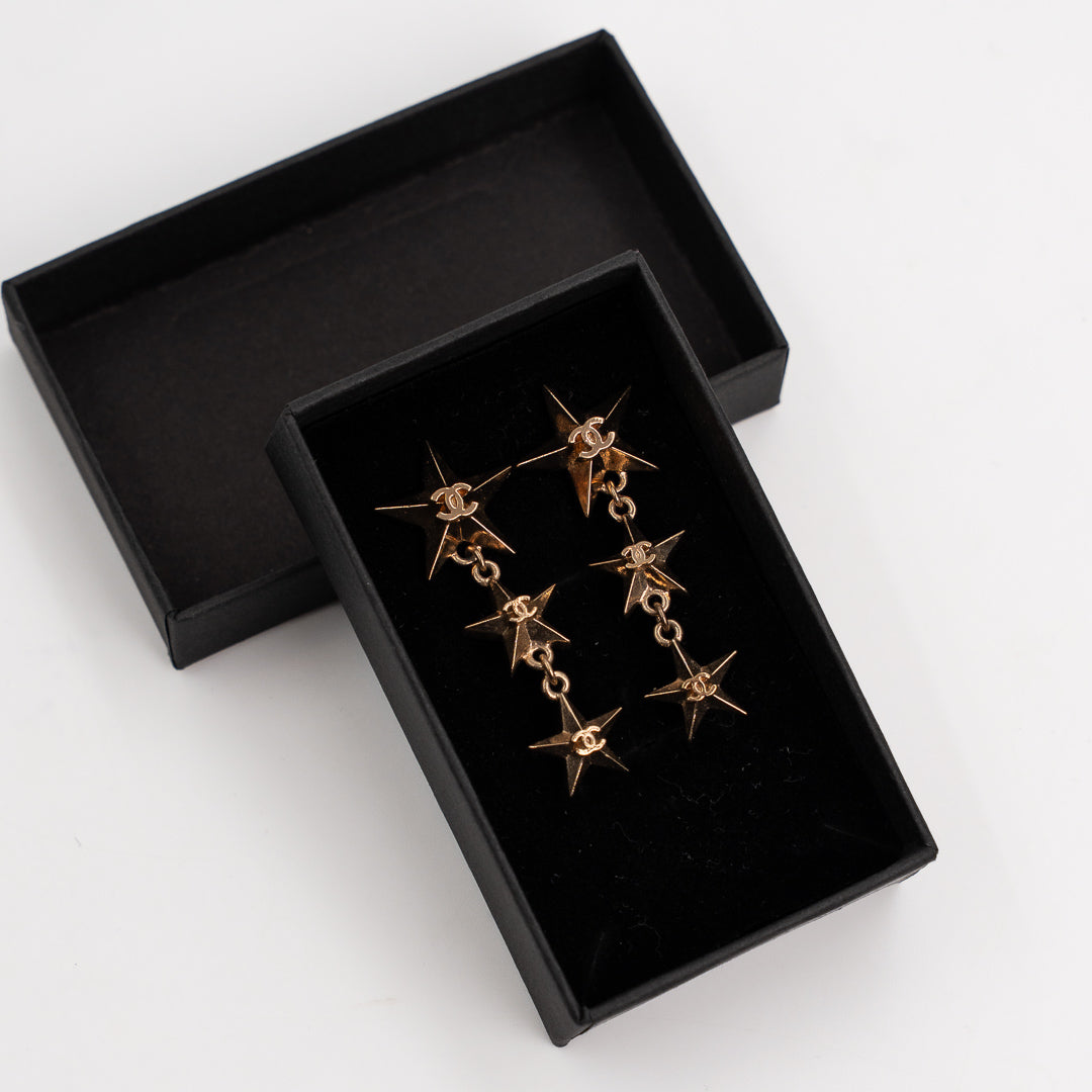 Chanel Coco Mark Star Earrings Gold Tone Metal