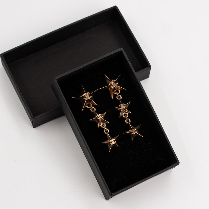 Chanel Coco Mark Star Earrings Gold Tone Metal