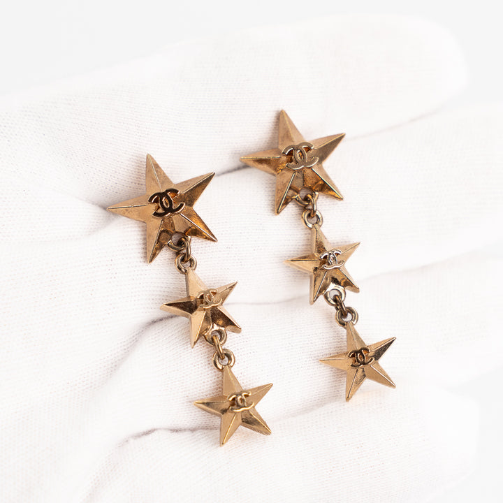 Chanel Coco Mark Star Earrings Gold Tone Metal