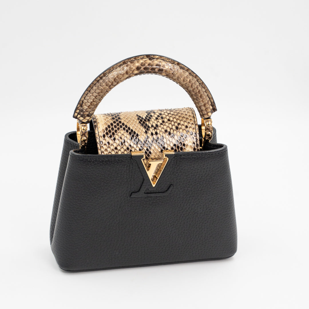 Louis Vuitton Capucines Mini Black Taurillon Leather & Python Top Handle Bag