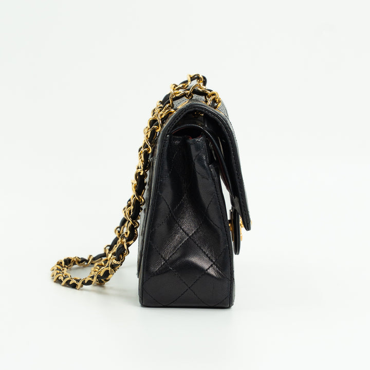 Chanel Vintage Small Classic Double Flap Bag in Black Quilted Lambskin Leather with Gold Hardware