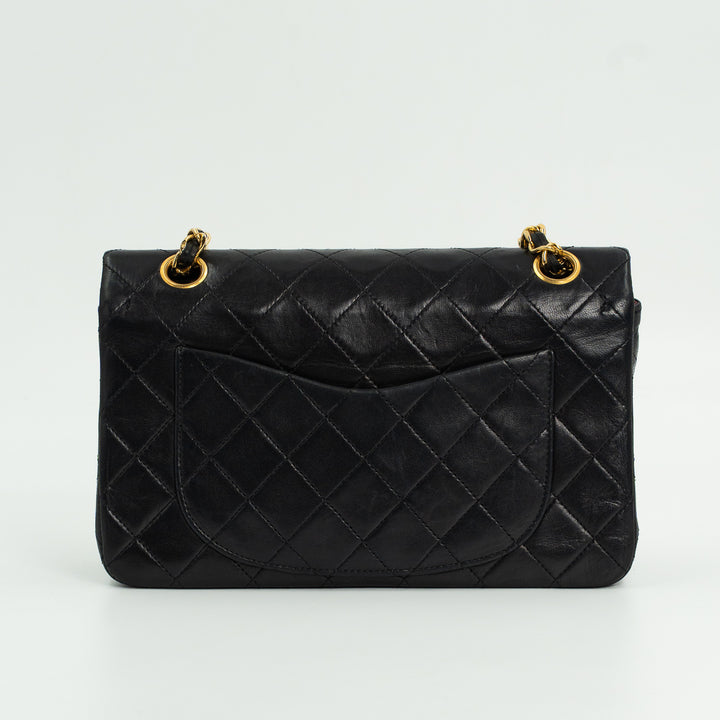 Chanel Vintage Small Classic Double Flap Bag in Black Quilted Lambskin Leather with Gold Hardware