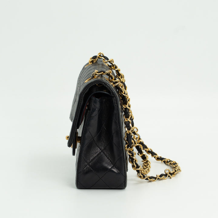 Chanel Vintage Small Classic Double Flap Bag in Black Quilted Lambskin Leather with Gold Hardware