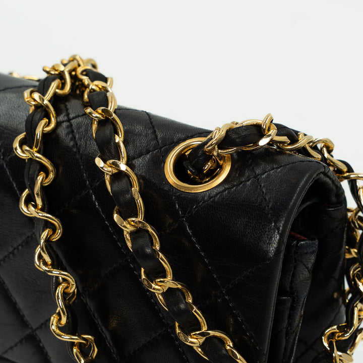 Chanel Vintage Small Classic Double Flap Bag in Black Quilted Lambskin Leather with Gold Hardware