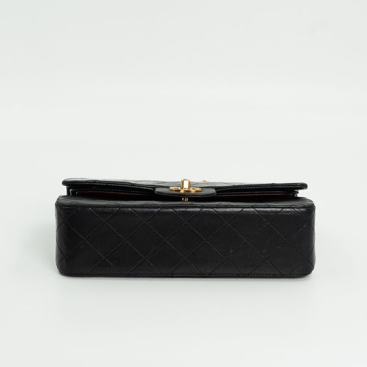 Chanel Vintage Small Classic Double Flap Bag in Black Quilted Lambskin Leather with Gold Hardware