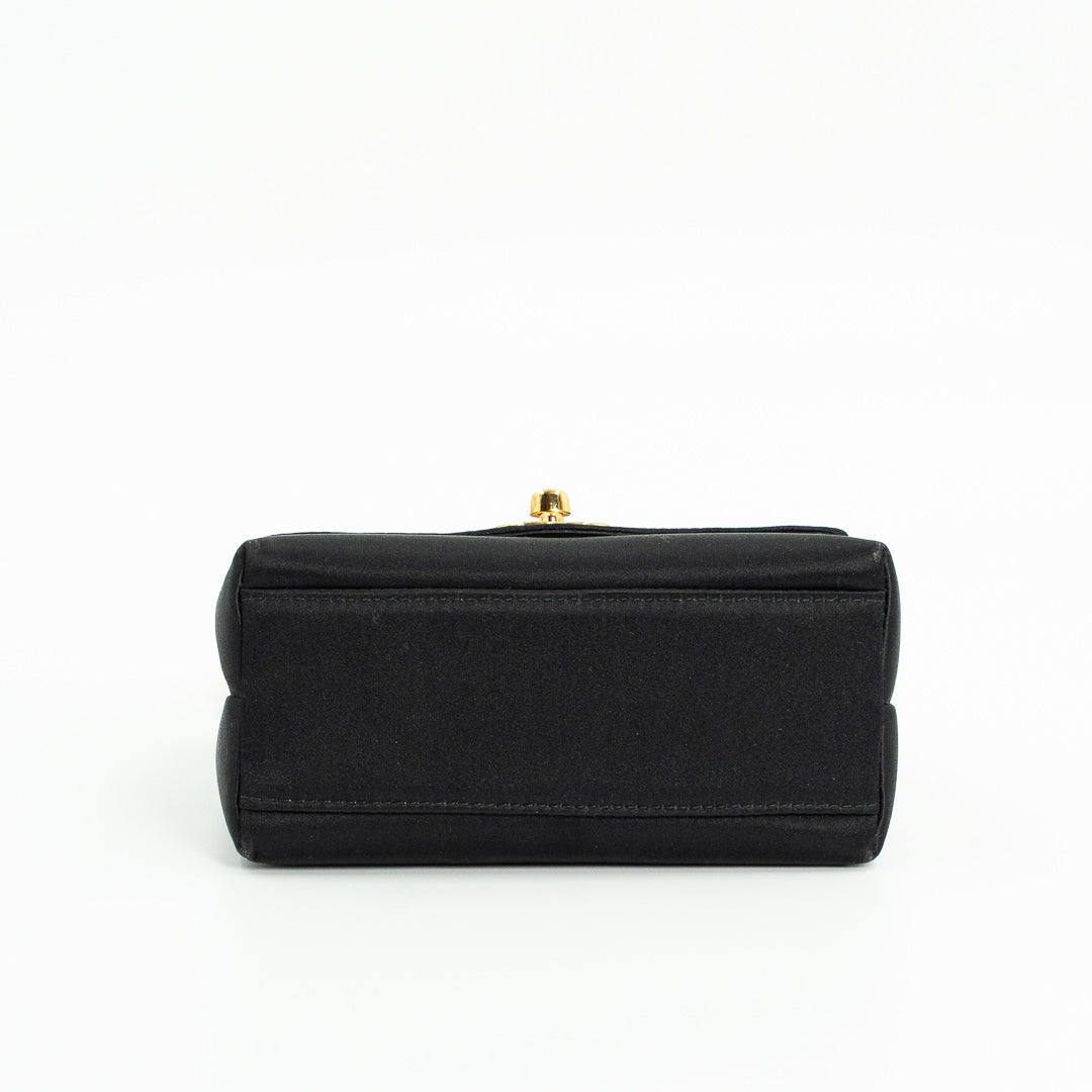 Chanel Vintage Shoulder Bag in Black Satin with Gold Hardware
