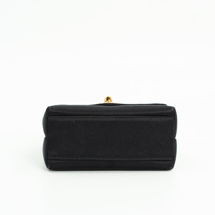 Chanel Vintage Shoulder Bag in Black Satin with Gold Hardware