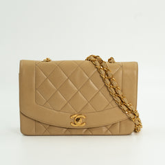 Chanel Diana Flap Bag in Beige Lambskin Leather with Gold Hardware