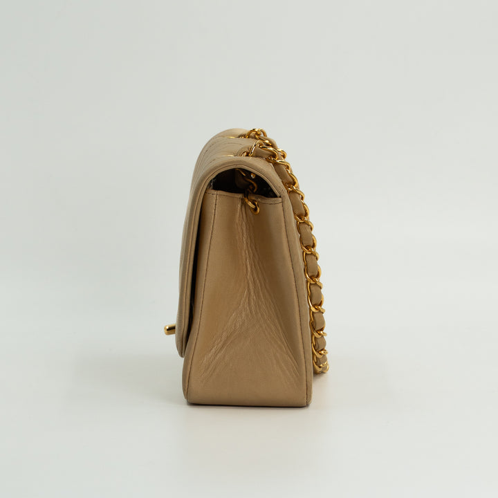 Chanel Diana Flap Bag in Beige Lambskin Leather with Gold Hardware