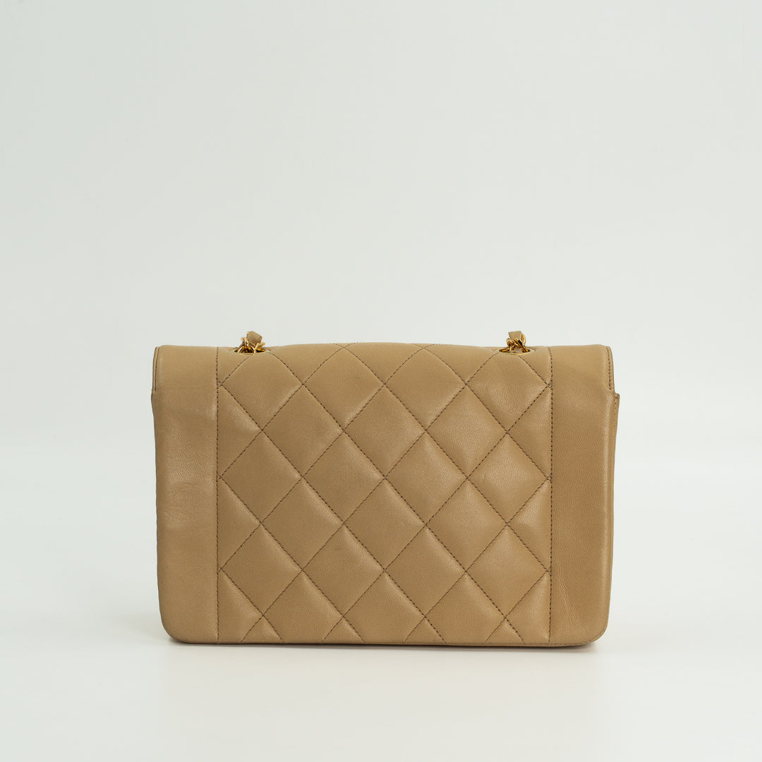 Chanel Diana Flap Bag in Beige Lambskin Leather with Gold Hardware