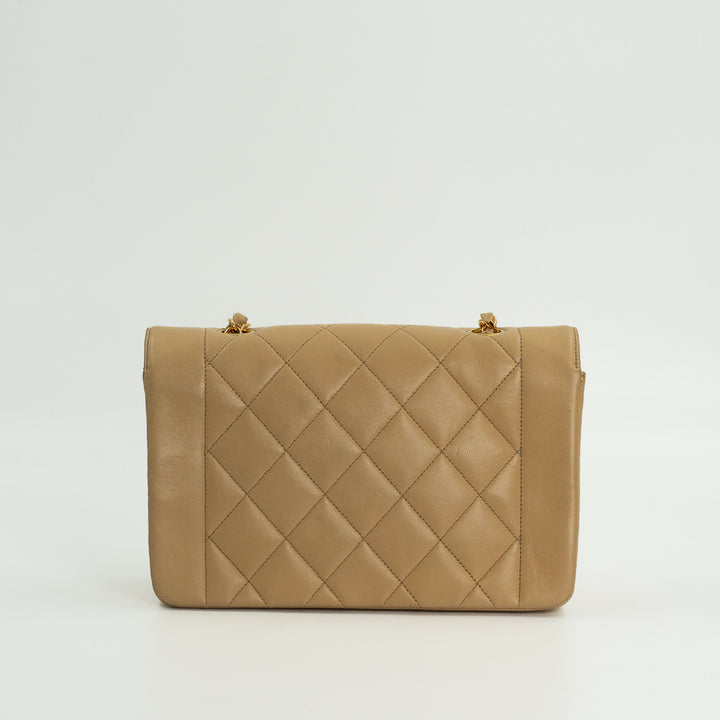 Chanel Diana Flap Bag in Beige Lambskin Leather with Gold Hardware