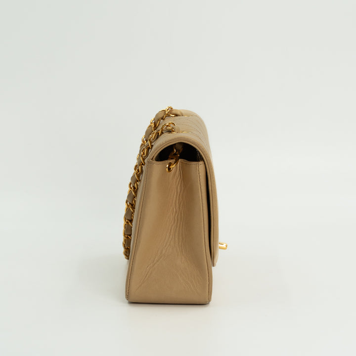 Chanel Diana Flap Bag in Beige Lambskin Leather with Gold Hardware
