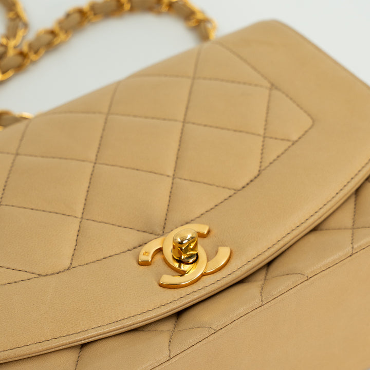 Chanel Diana Flap Bag in Beige Lambskin Leather with Gold Hardware