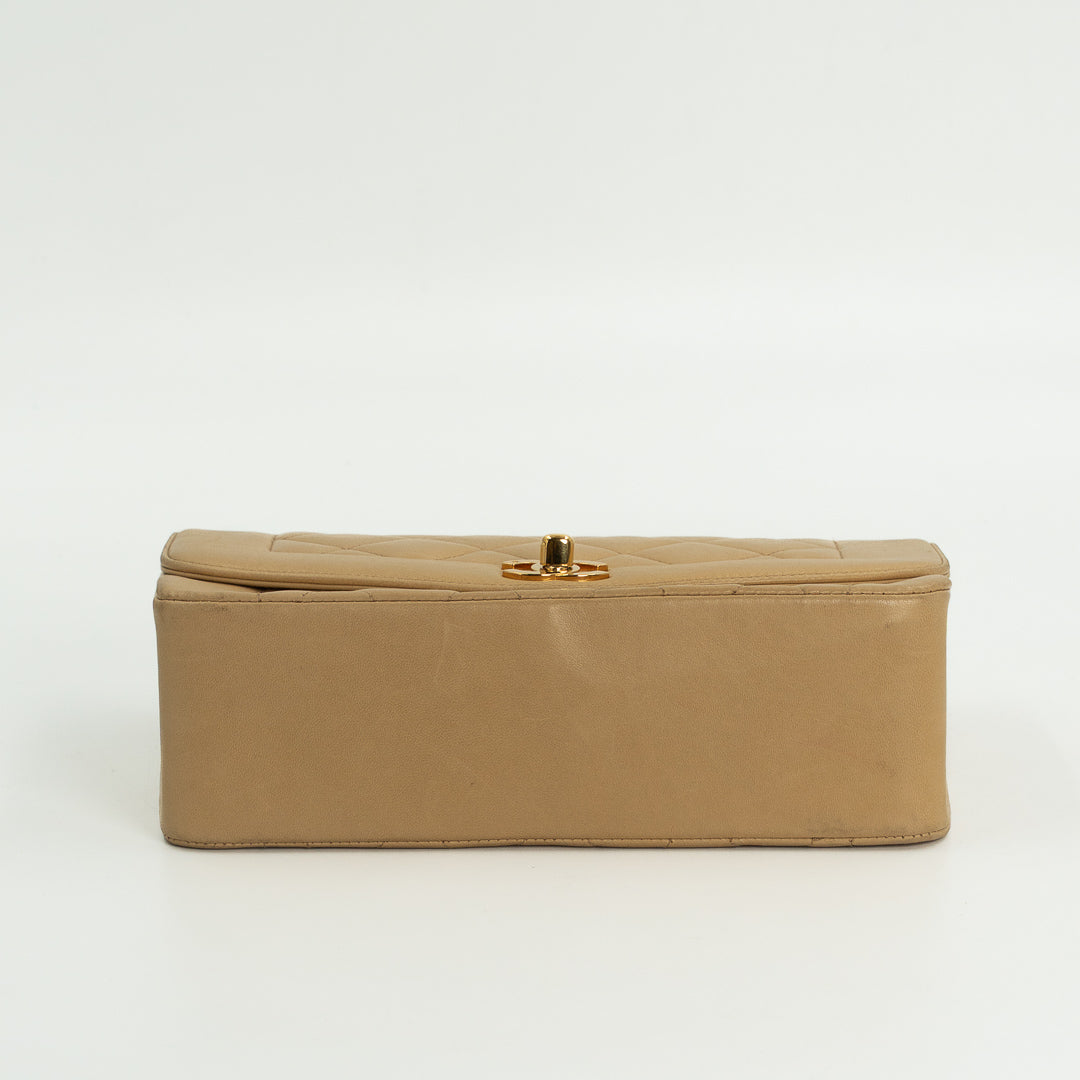 Chanel Diana Flap Bag in Beige Lambskin Leather with Gold Hardware