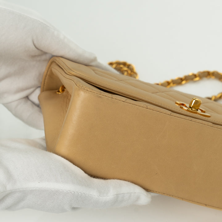 Chanel Diana Flap Bag in Beige Lambskin Leather with Gold Hardware