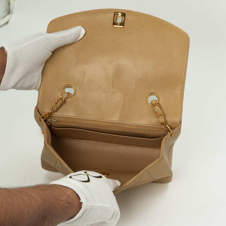 Chanel Diana Flap Bag in Beige Lambskin Leather with Gold Hardware