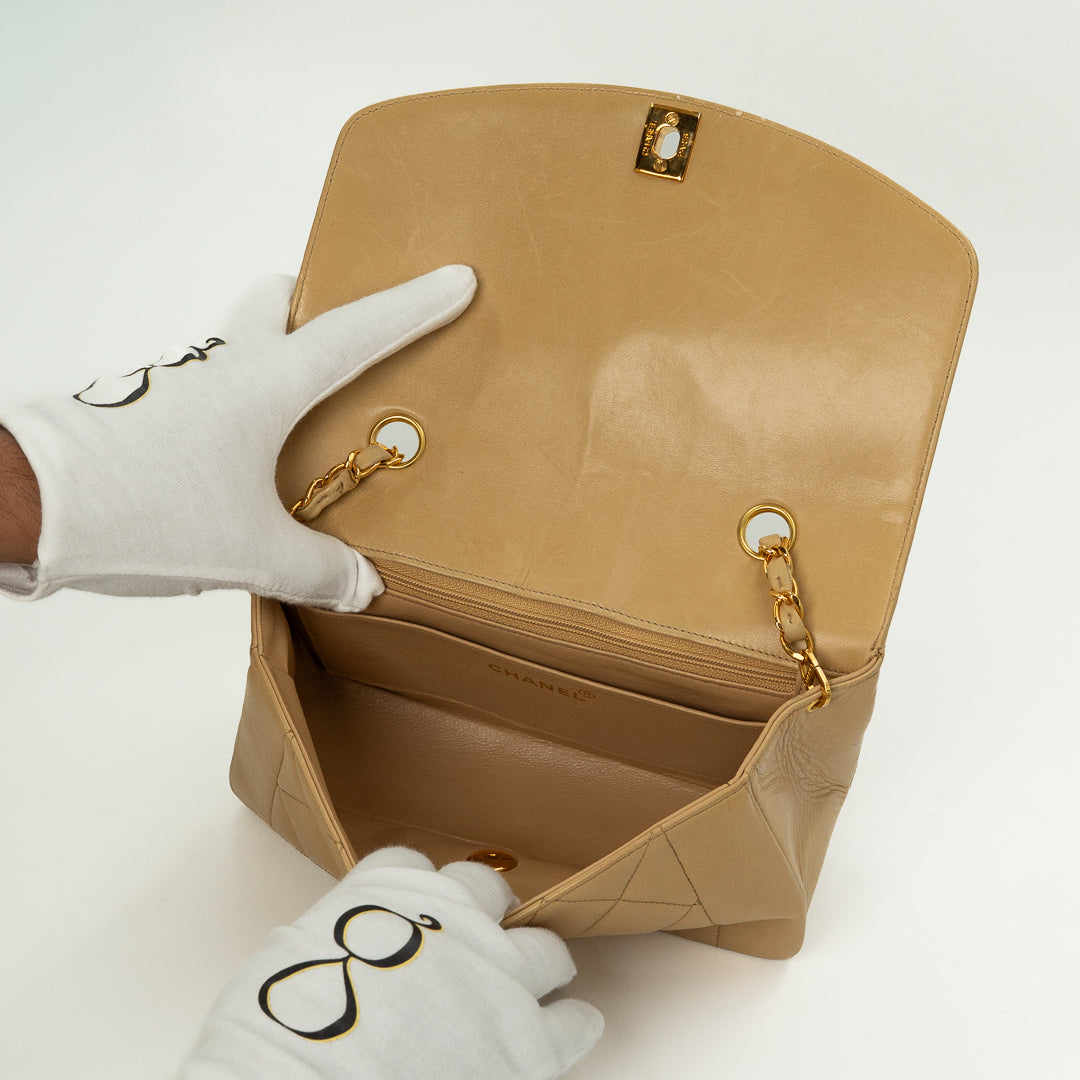 Chanel Diana Flap Bag in Beige Lambskin Leather with Gold Hardware