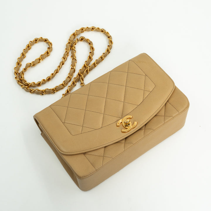 Chanel Diana Flap Bag in Beige Lambskin Leather with Gold Hardware